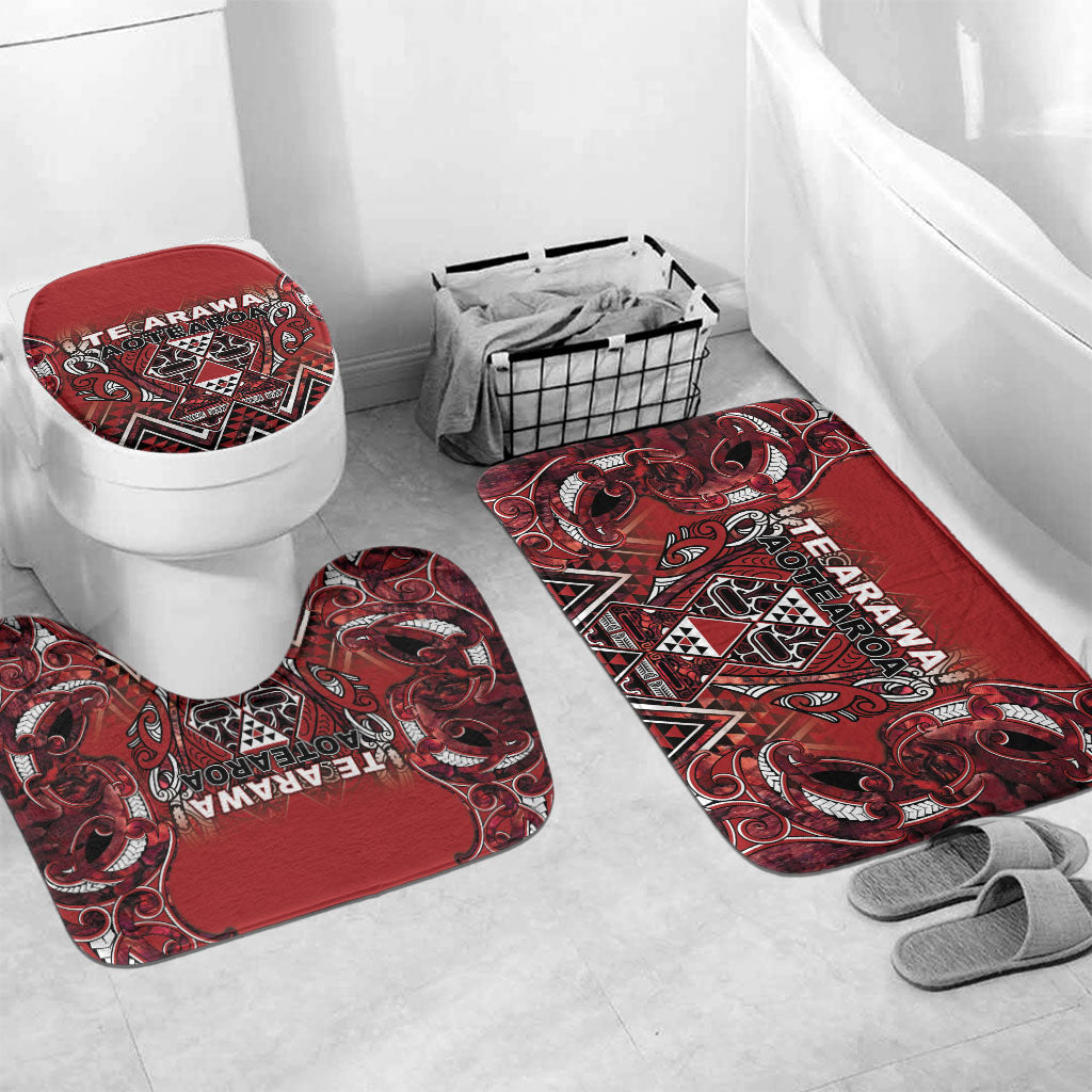 Aotearoa Te Arawa Bathroom Set Maori Tribal Dark Red Paua Shell Pattern DT05 Mat Set Only (3 pcs) One Size Red - Polynesian Pride