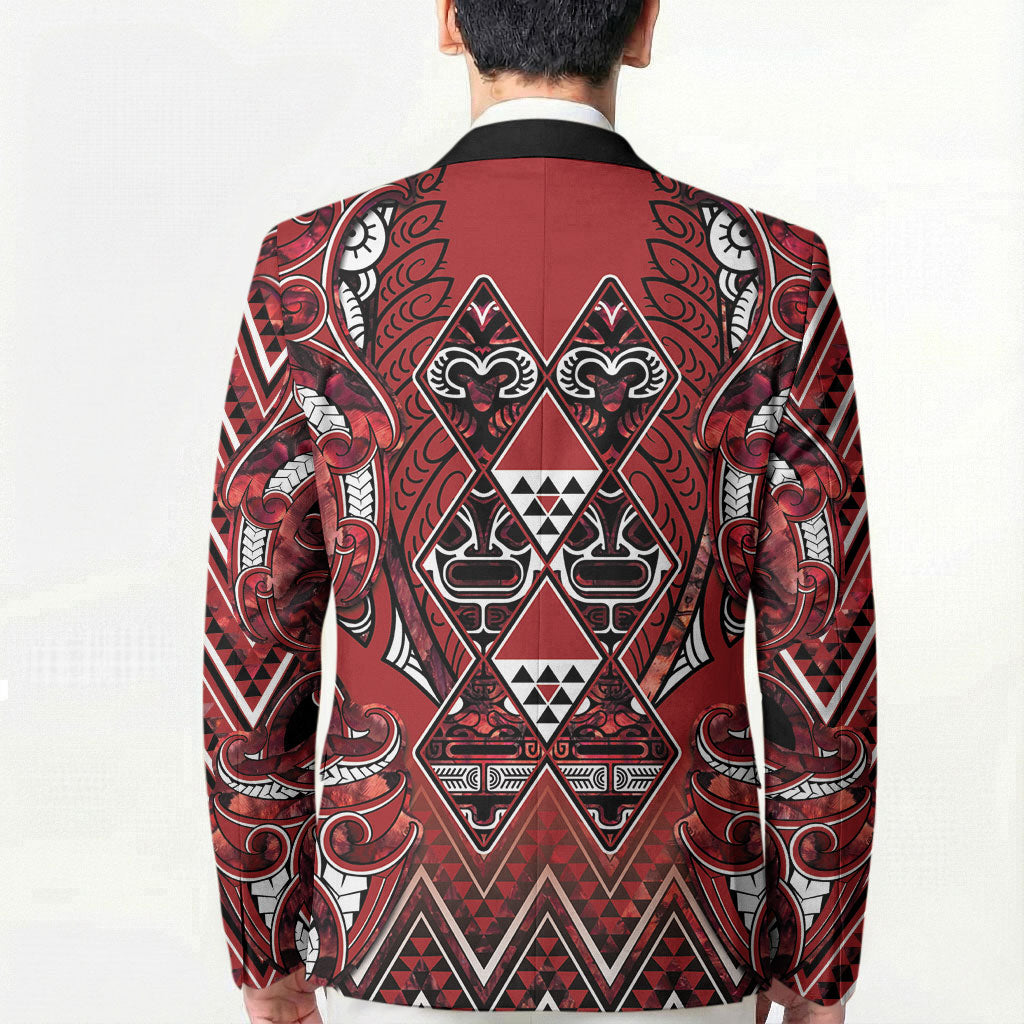 Aotearoa Te Arawa Blazer Maori Tribal Dark Red Paua Shell Pattern DT05 - Polynesian Pride
