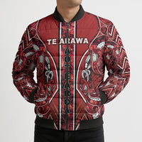 Aotearoa Te Arawa Bomber Puffer Jacket Maori Tribal Dark Red Paua Shell Pattern DT05 - Polynesian Pride