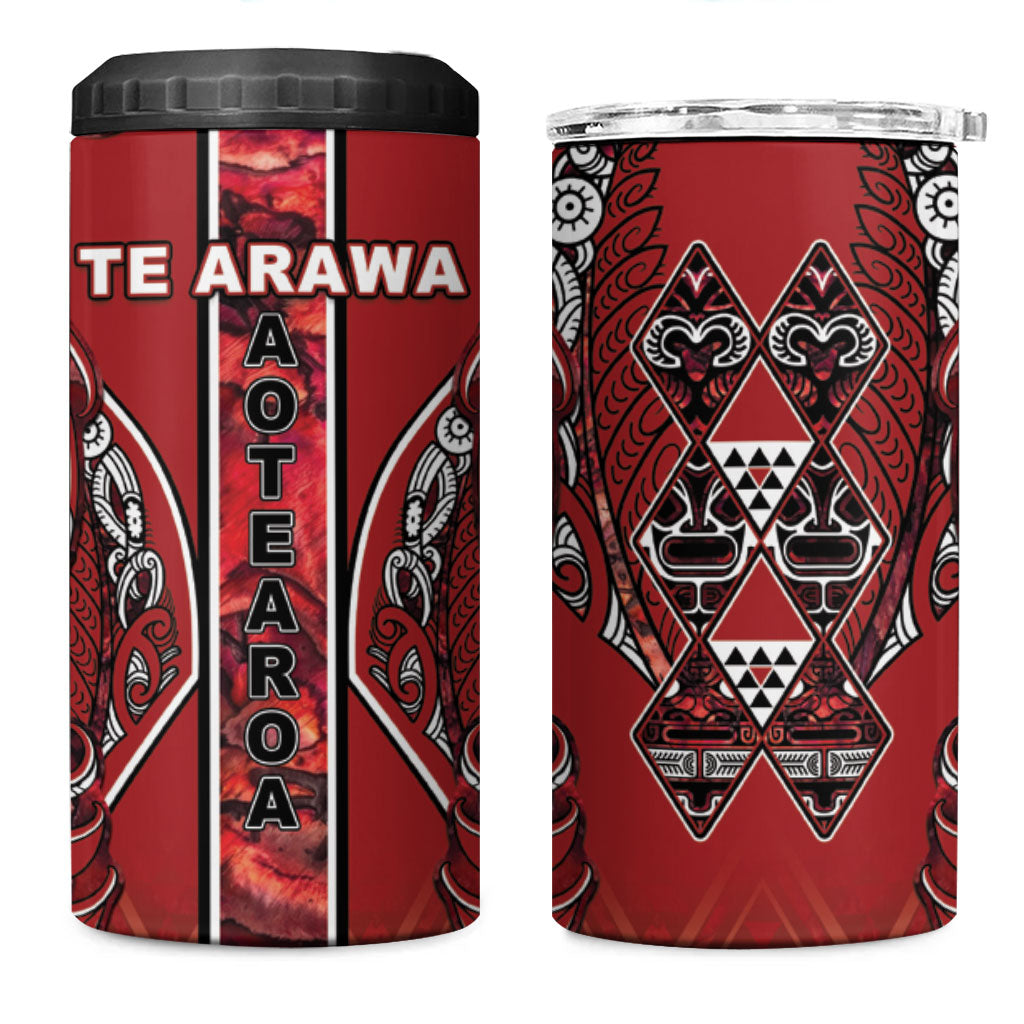 Aotearoa Te Arawa 4 in 1 Can Cooler Tumbler Maori Tribal Dark Red Paua Shell Pattern DT05 One Size: 16 oz Red - Polynesian Pride