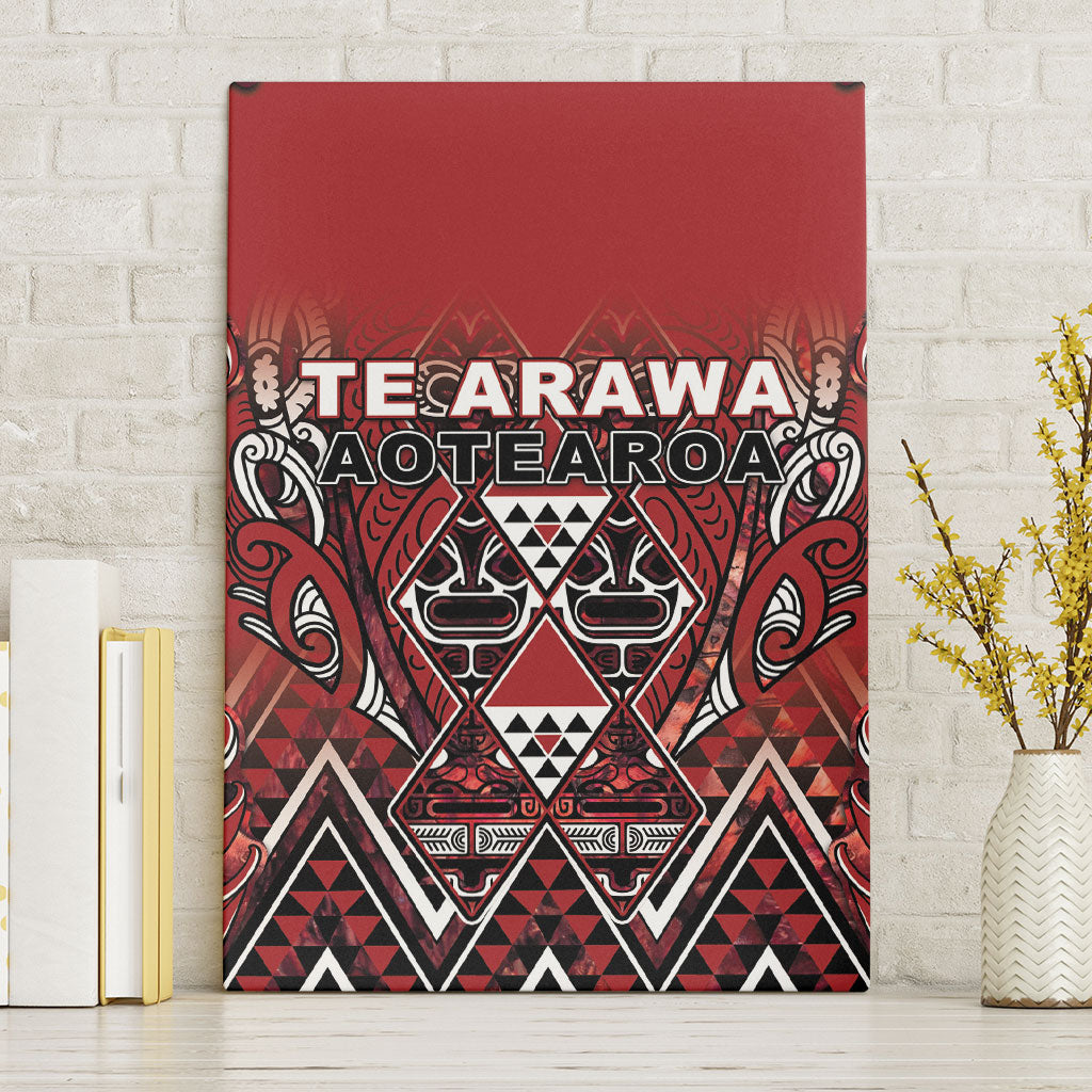 Aotearoa Te Arawa Canvas Wall Art Maori Tribal Dark Red Paua Shell Pattern DT05 Without Frame Red - Polynesian Pride