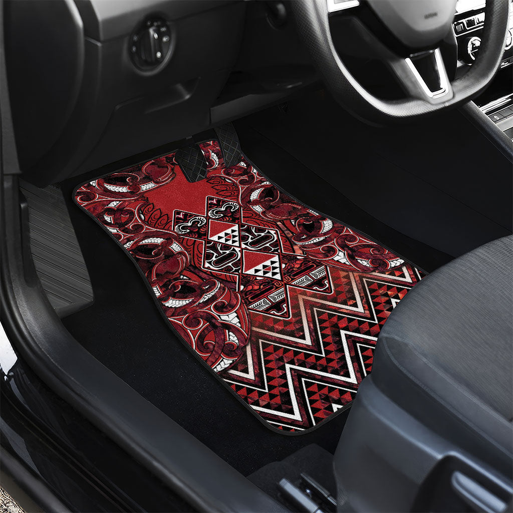Aotearoa Te Arawa Car Mats Maori Tribal Dark Red Paua Shell Pattern DT05 - Polynesian Pride