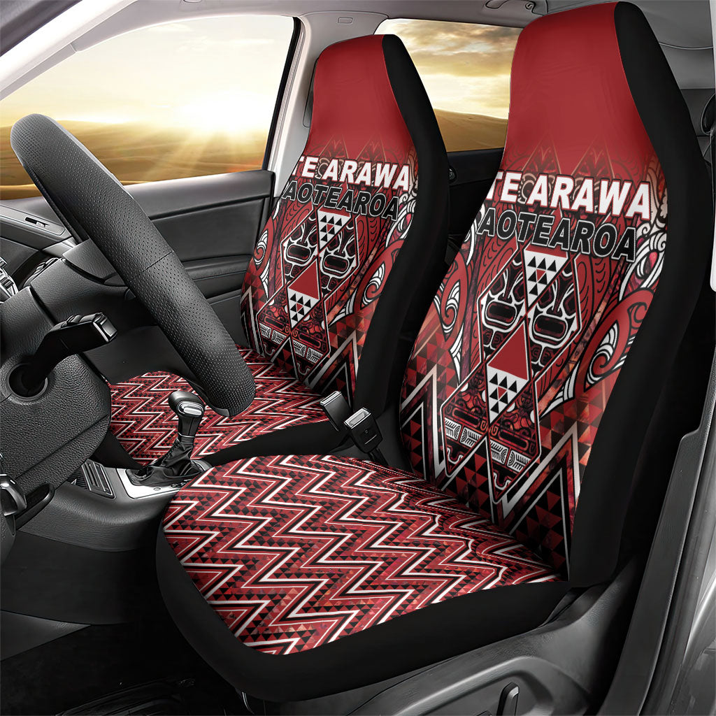Aotearoa Te Arawa Car Seat Cover Maori Tribal Dark Red Paua Shell Pattern DT05 - Polynesian Pride