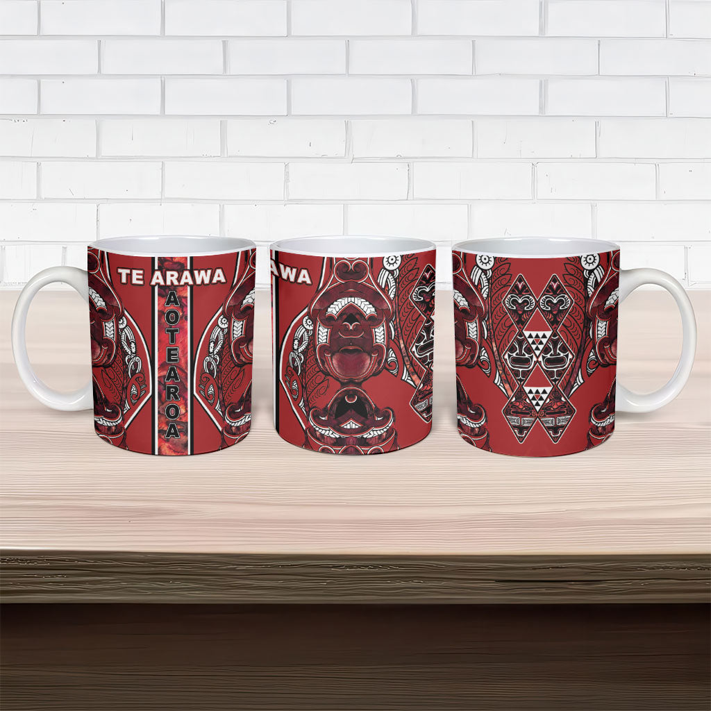 Aotearoa Te Arawa Ceramic Mug Maori Tribal Dark Red Paua Shell Pattern DT05 - Polynesian Pride