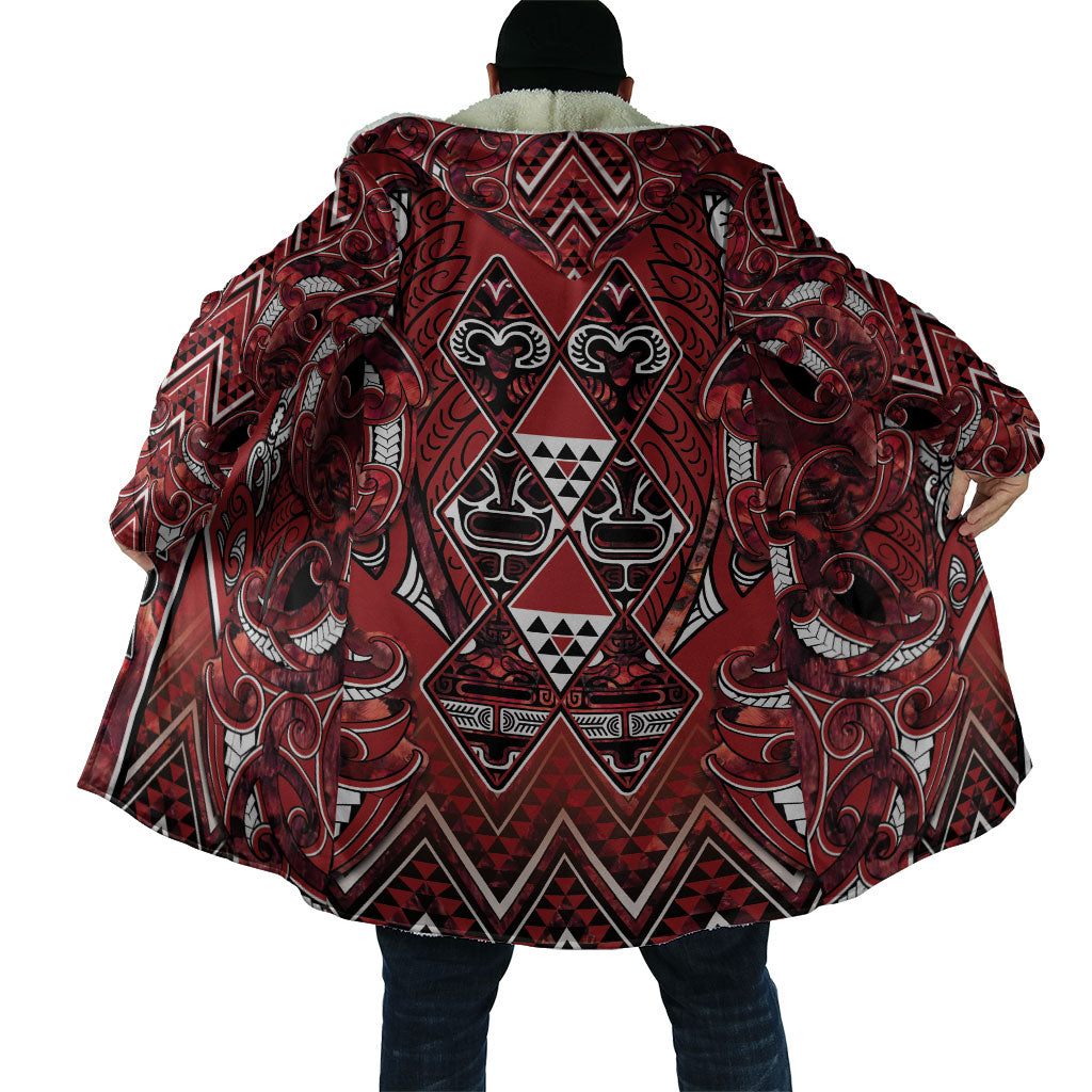 Aotearoa Te Arawa Cloak Maori Tribal Dark Red Paua Shell Pattern DT05 - Polynesian Pride