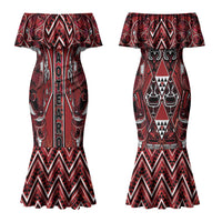 Aotearoa Te Arawa Couples Matching Mermaid Dress and Long Sleeve Button Shirt Maori Tribal Dark Red Paua Shell Pattern DT05 - Polynesian Pride