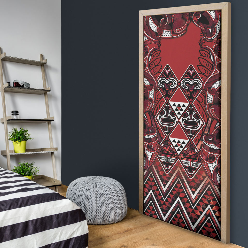 Aotearoa Te Arawa Door Cover Maori Tribal Dark Red Paua Shell Pattern DT05 - Polynesian Pride