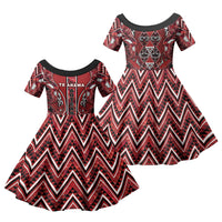 Aotearoa Te Arawa Family Matching Short Sleeve Bodycon Dress and Hawaiian Shirt Maori Tribal Dark Red Paua Shell Pattern DT05 Daughter's Dress Red - Polynesian Pride