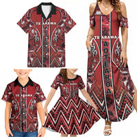 Aotearoa Te Arawa Family Matching Summer Maxi Dress and Hawaiian Shirt Maori Tribal Dark Red Paua Shell Pattern DT05 - Polynesian Pride