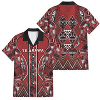 Aotearoa Te Arawa Family Matching Summer Maxi Dress and Hawaiian Shirt Maori Tribal Dark Red Paua Shell Pattern DT05 Dad's Shirt - Short Sleeve Red - Polynesian Pride