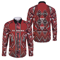 Aotearoa Te Arawa Family Matching Summer Maxi Dress and Hawaiian Shirt Maori Tribal Dark Red Paua Shell Pattern DT05 Dad's Shirt - Long Sleeve Red - Polynesian Pride