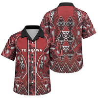 Aotearoa Te Arawa Family Matching Summer Maxi Dress and Hawaiian Shirt Maori Tribal Dark Red Paua Shell Pattern DT05 Son's Shirt Red - Polynesian Pride