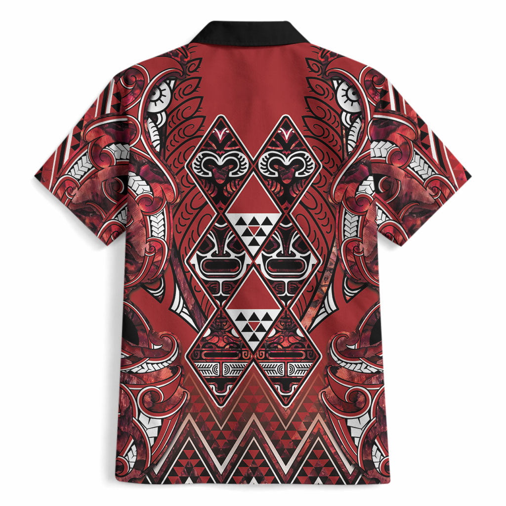 Aotearoa Te Arawa Hawaiian Shirt Maori Tribal Dark Red Paua Shell Pattern DT05 - Polynesian Pride