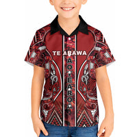 Aotearoa Te Arawa Hawaiian Shirt Maori Tribal Dark Red Paua Shell Pattern DT05 - Polynesian Pride