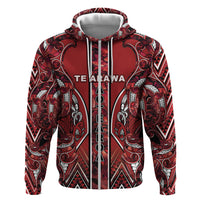 Aotearoa Te Arawa Hoodie Maori Tribal Dark Red Paua Shell Pattern DT05 Zip Hoodie Red - Polynesian Pride