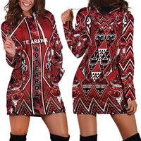 Aotearoa Te Arawa Hoodie Dress Maori Tribal Dark Red Paua Shell Pattern DT05 - Polynesian Pride