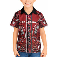 Aotearoa Te Arawa Kid Hawaiian Shirt Maori Tribal Dark Red Paua Shell Pattern DT05 Kid Red - Polynesian Pride