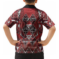 Aotearoa Te Arawa Kid Hawaiian Shirt Maori Tribal Dark Red Paua Shell Pattern DT05 - Polynesian Pride