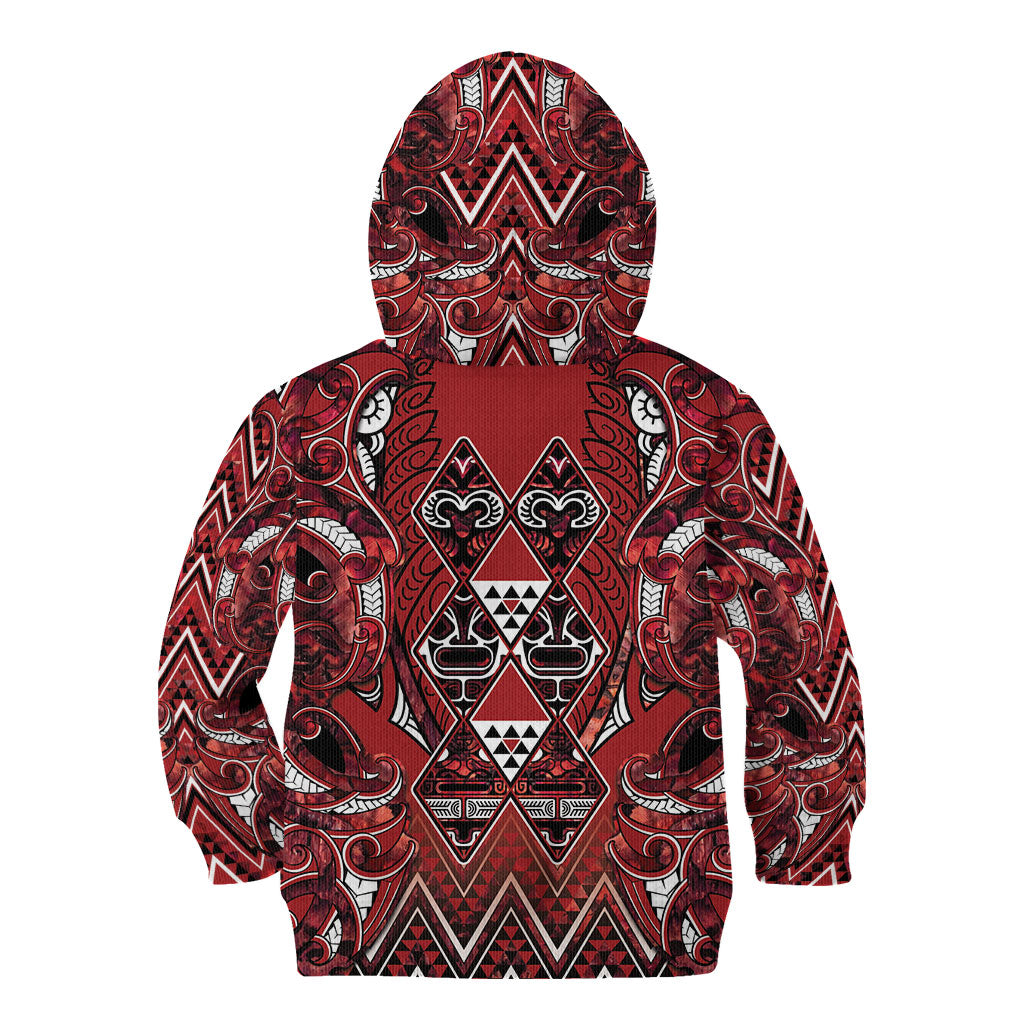 Aotearoa Te Arawa Kid Hoodie Maori Tribal Dark Red Paua Shell Pattern DT05 - Polynesian Pride