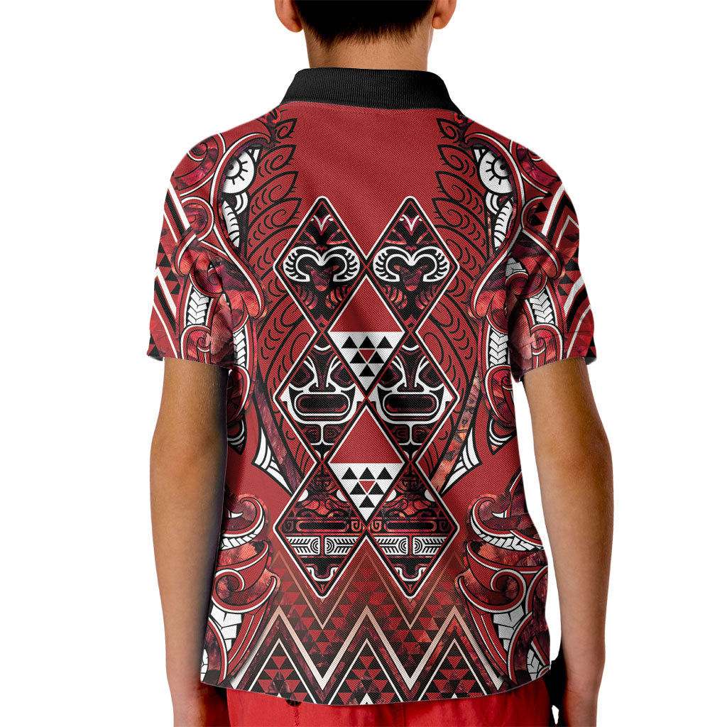 Aotearoa Te Arawa Kid Polo Shirt Maori Tribal Dark Red Paua Shell Pattern DT05 - Polynesian Pride