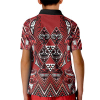 Aotearoa Te Arawa Kid Polo Shirt Maori Tribal Dark Red Paua Shell Pattern DT05 - Polynesian Pride