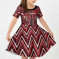 Aotearoa Te Arawa Kid Short Sleeve Dress Maori Tribal Dark Red Paua Shell Pattern DT05 KID Red - Polynesian Pride