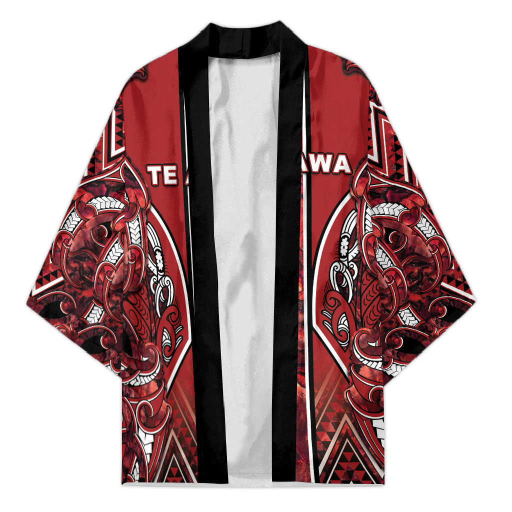 Aotearoa Te Arawa Kimono Maori Tribal Dark Red Paua Shell Pattern DT05 Unisex Red - Polynesian Pride