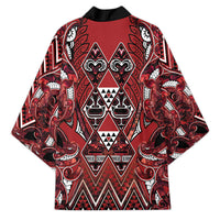 Aotearoa Te Arawa Kimono Maori Tribal Dark Red Paua Shell Pattern DT05 - Polynesian Pride