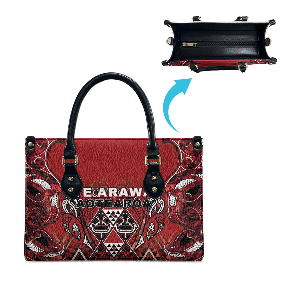 Aotearoa Te Arawa Leather Bag Maori Tribal Dark Red Paua Shell Pattern DT05 - Polynesian Pride
