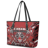 Aotearoa Te Arawa Leather Tote Bag Maori Tribal Dark Red Paua Shell Pattern DT05 - Polynesian Pride