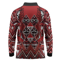 Aotearoa Te Arawa Long Sleeve Polo Shirt Maori Tribal Dark Red Paua Shell Pattern DT05 - Polynesian Pride