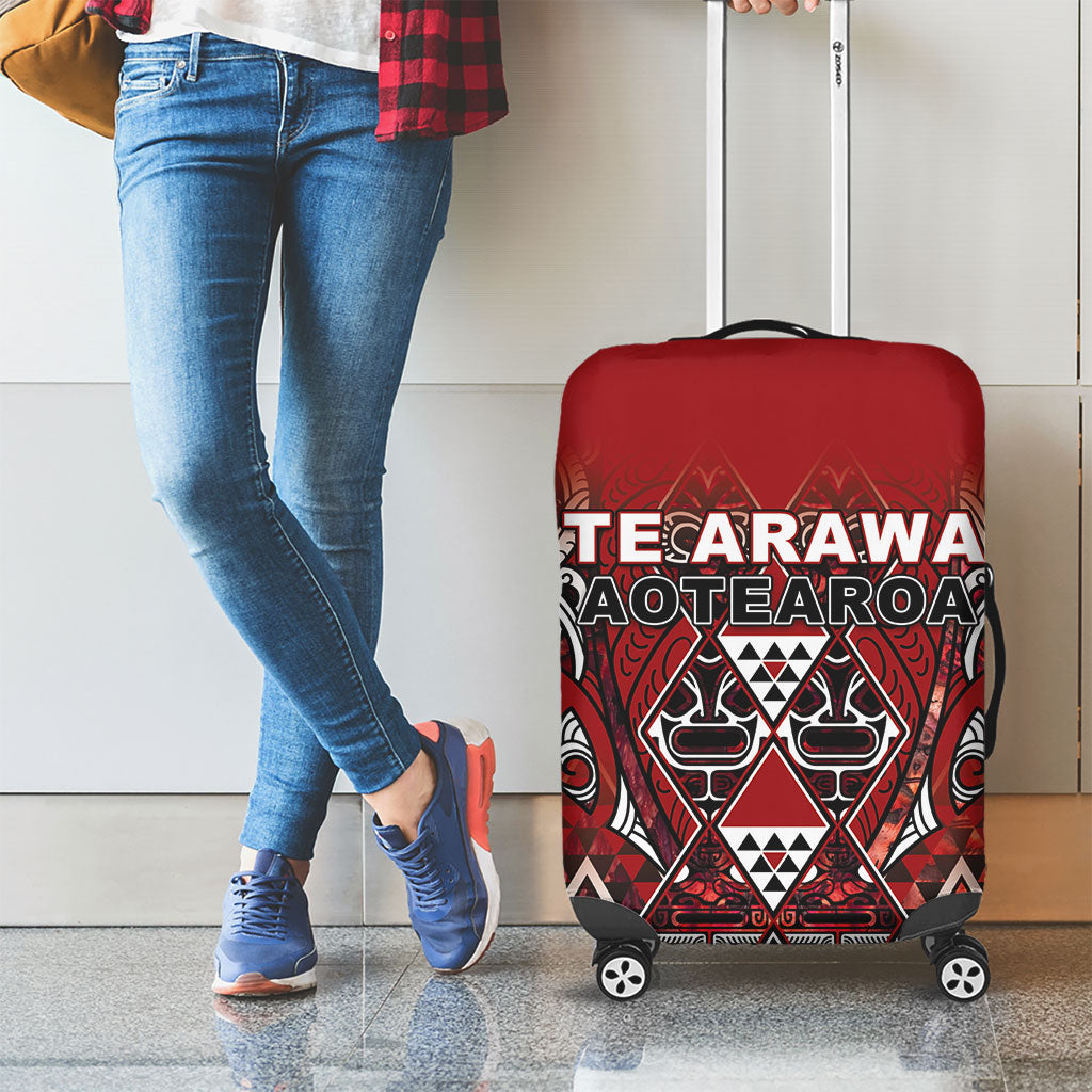 Aotearoa Te Arawa Luggage Cover Maori Tribal Dark Red Paua Shell Pattern DT05 - Polynesian Pride