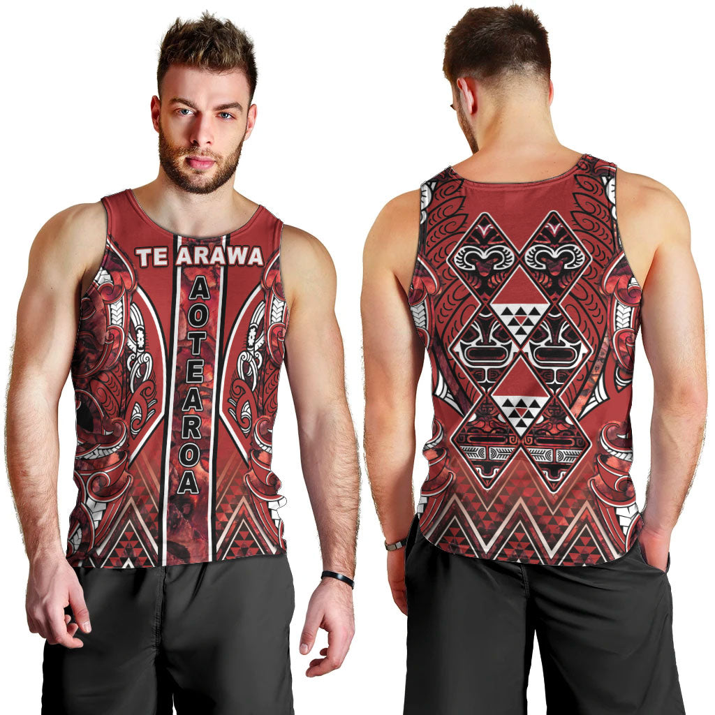 Aotearoa Te Arawa Men Tank Top Maori Tribal Dark Red Paua Shell Pattern DT05 - Polynesian Pride