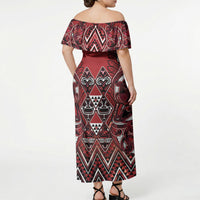 Aotearoa Te Arawa Off Shoulder Maxi Dress Maori Tribal Dark Red Paua Shell Pattern DT05 - Polynesian Pride