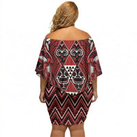 Aotearoa Te Arawa Off Shoulder Short Dress Maori Tribal Dark Red Paua Shell Pattern DT05 - Polynesian Pride
