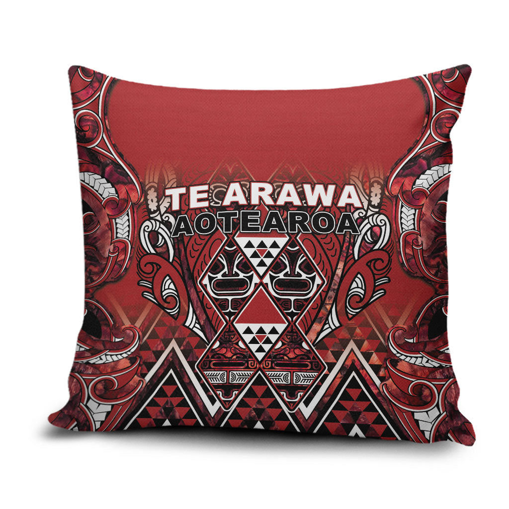 Aotearoa Te Arawa Pillow Cover Maori Tribal Dark Red Paua Shell Pattern DT05 Red - Polynesian Pride
