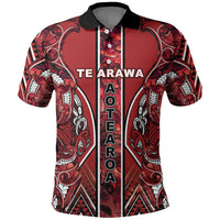 Aotearoa Te Arawa Polo Shirt Maori Tribal Dark Red Paua Shell Pattern DT05 Red - Polynesian Pride