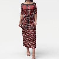 Aotearoa Te Arawa Puletasi Maori Tribal Dark Red Paua Shell Pattern DT05 Long Dress Red - Polynesian Pride
