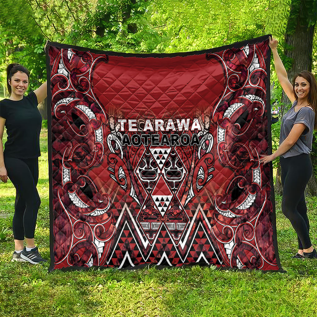 Aotearoa Te Arawa Quilt Maori Tribal Dark Red Paua Shell Pattern DT05 - Polynesian Pride