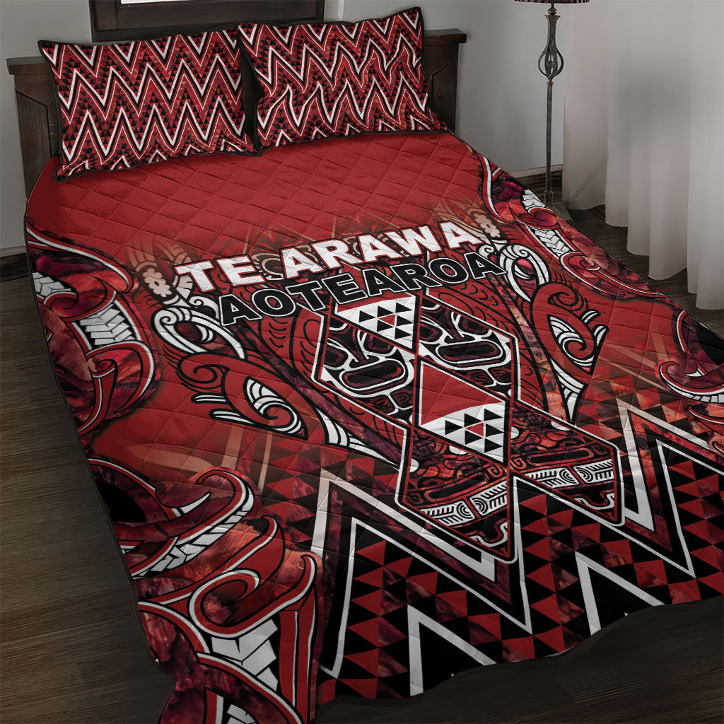 Aotearoa Te Arawa Quilt Bed Set Maori Tribal Dark Red Paua Shell Pattern DT05 Red - Polynesian Pride