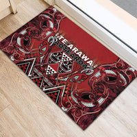 Aotearoa Te Arawa Rubber Doormat Maori Tribal Dark Red Paua Shell Pattern DT05 - Polynesian Pride