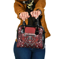 Aotearoa Te Arawa Shoulder Handbag Maori Tribal Dark Red Paua Shell Pattern DT05 One Size Red - Polynesian Pride