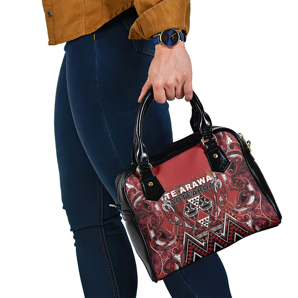 Aotearoa Te Arawa Shoulder Handbag Maori Tribal Dark Red Paua Shell Pattern DT05 - Polynesian Pride