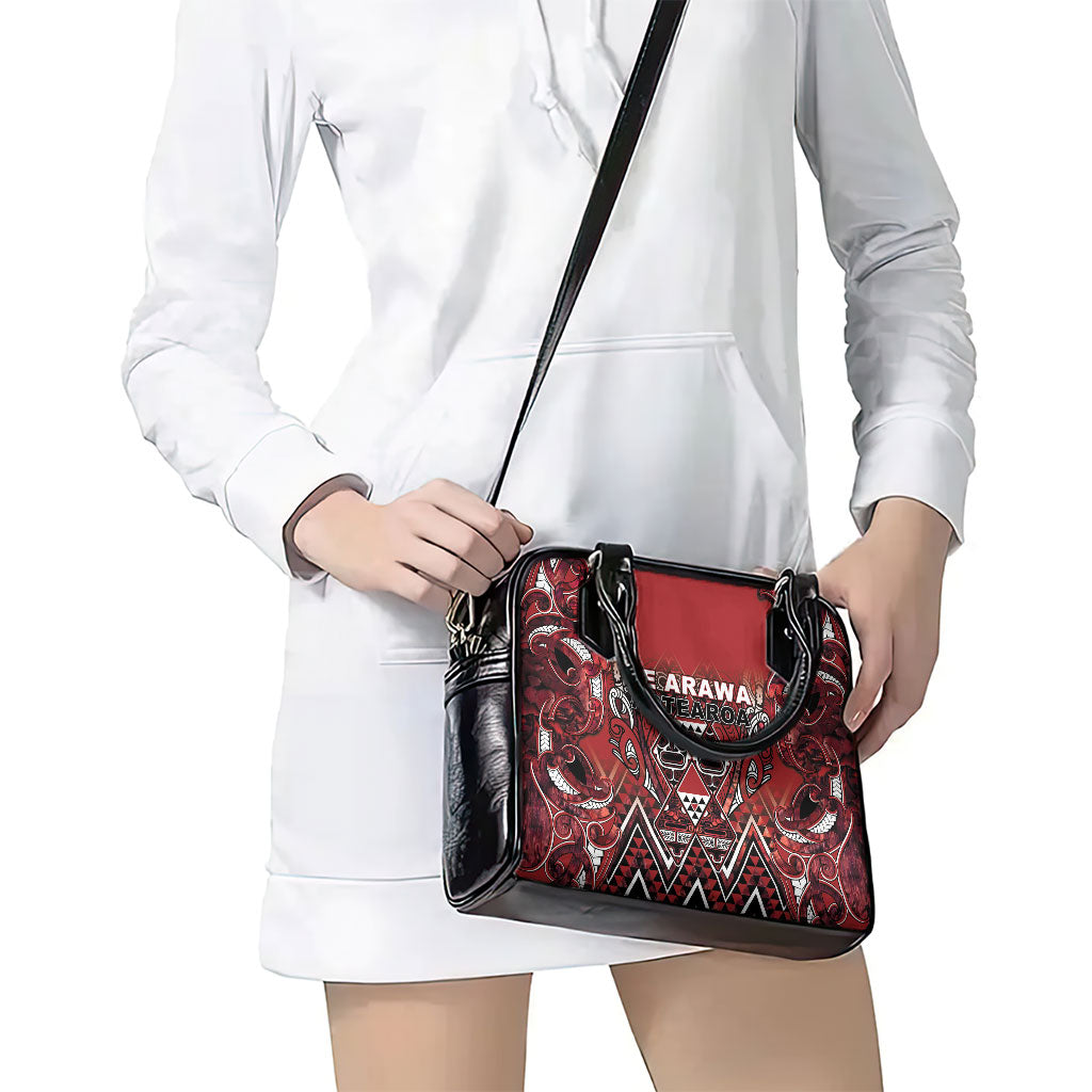 Aotearoa Te Arawa Shoulder Handbag Maori Tribal Dark Red Paua Shell Pattern DT05 - Polynesian Pride