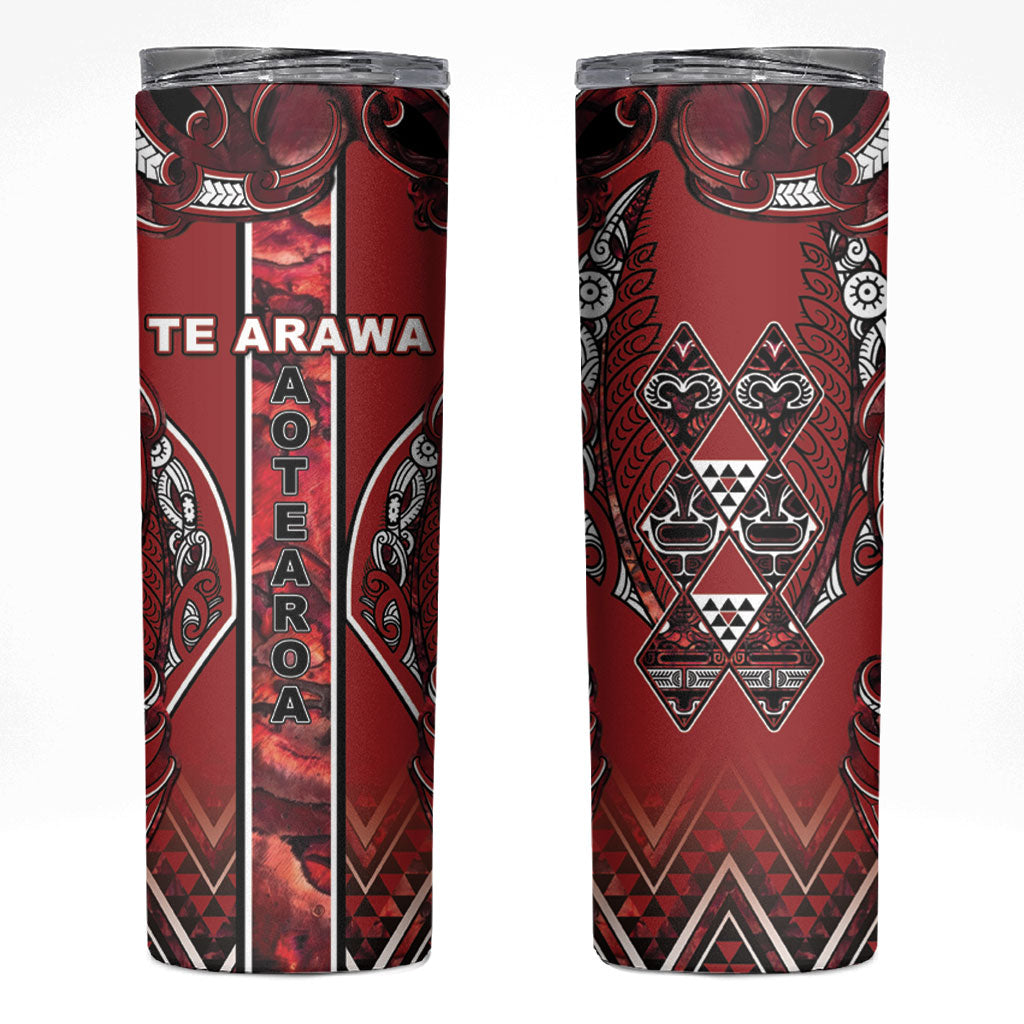 Aotearoa Te Arawa Skinny Tumbler Maori Tribal Dark Red Paua Shell Pattern DT05 Red - Polynesian Pride