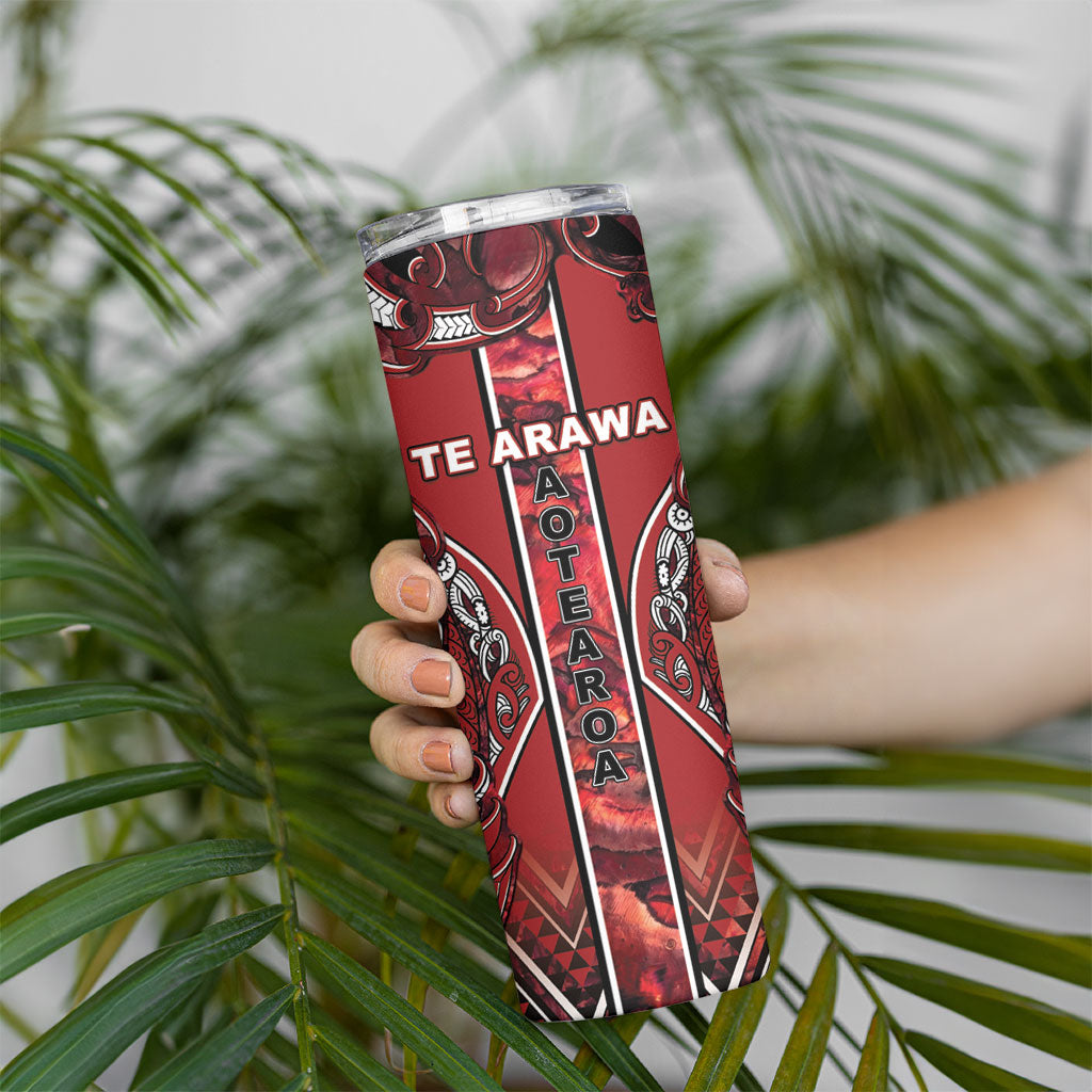 Aotearoa Te Arawa Skinny Tumbler Maori Tribal Dark Red Paua Shell Pattern DT05 - Polynesian Pride