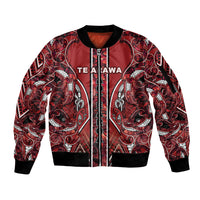 Aotearoa Te Arawa Sleeve Zip Bomber Jacket Maori Tribal Dark Red Paua Shell Pattern DT05 Unisex Red - Polynesian Pride