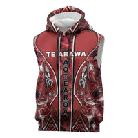 Aotearoa Te Arawa Sleeveless Hoodie Maori Tribal Dark Red Paua Shell Pattern DT05 Red - Polynesian Pride