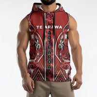 Aotearoa Te Arawa Sleeveless Hoodie Maori Tribal Dark Red Paua Shell Pattern DT05 - Polynesian Pride