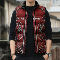 Aotearoa Te Arawa Sleeveless Puffer Jacket Maori Tribal Dark Red Paua Shell Pattern DT05 - Polynesian Pride